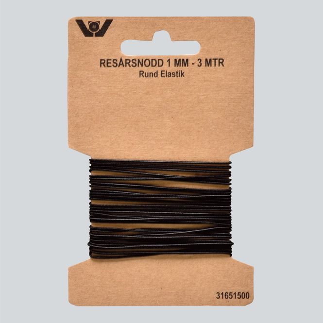 Hovedbilde Elastikk rund - 1 mm, Svart (3 m)